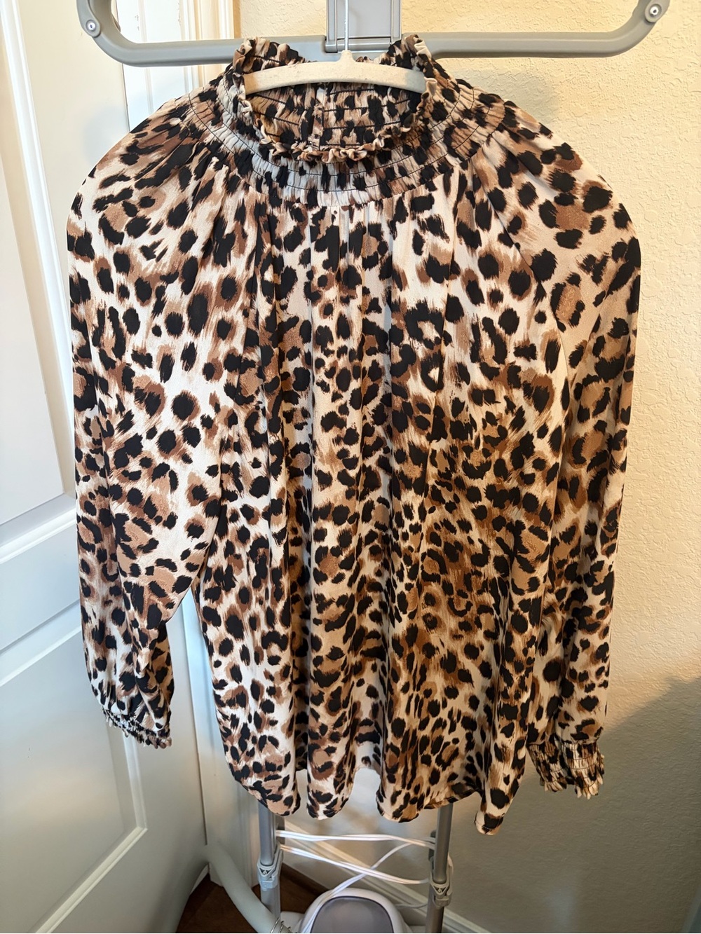 Chico's Leopard Print Smocked Mock Neck Blouse - Brown/Tan/Black